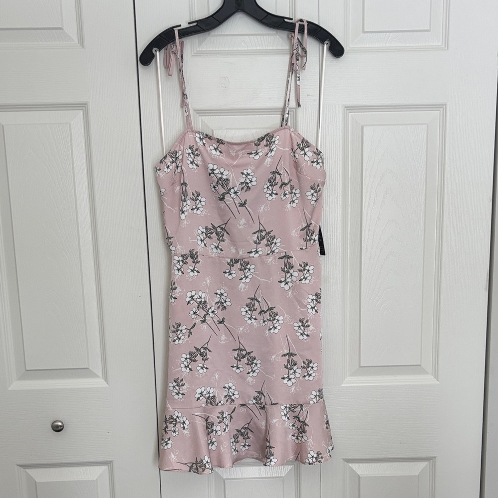 Express Pink and Green Floral Dress with Bow Straps NWT